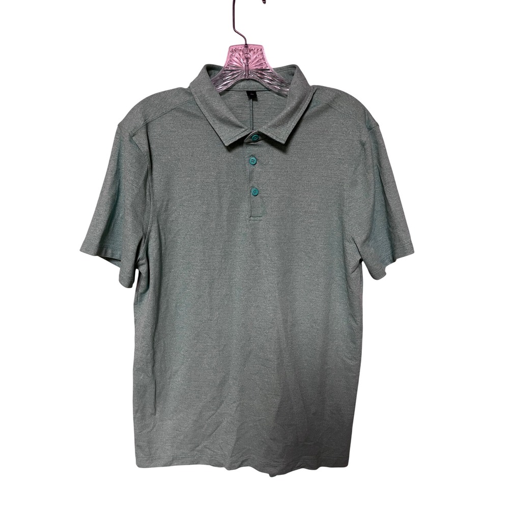 Lululemon Mens Evolution‎ Short Sleeve Polo Shirt Green Heathered Size L